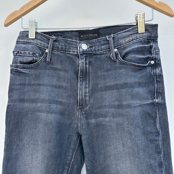 Black Orchid Cindy Slant Fray Jeans Blackstone Charcoal Raw Hem Crop 26 - Picture 11 of 14